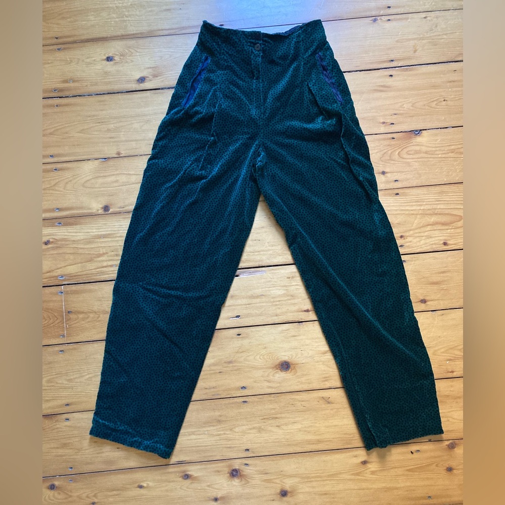 Escada by Margaretha Ley - Green Velvet with Black Polka Dot Vintage Pants